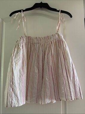 LOFT Cream Top with Pink, Gold & Tan Stripe Detail